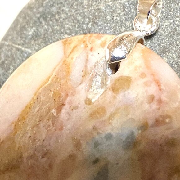 Natural Peachy Agate Pendant, Large Genuine Gemstone Round Coin Pendant - Picture 6 of 12